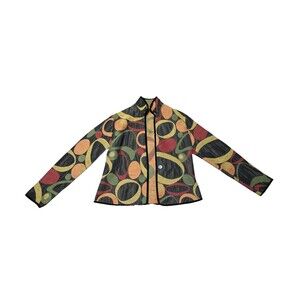 KHANGURA Tapestry Jacket Multicolor Print One Button Sz Small Fallcore Autumn